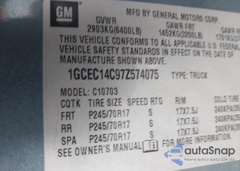 2007 Chevrolet Silverado 1500 Lt1 из США, поврежденный, VIN 1GCEC14C97Z574075